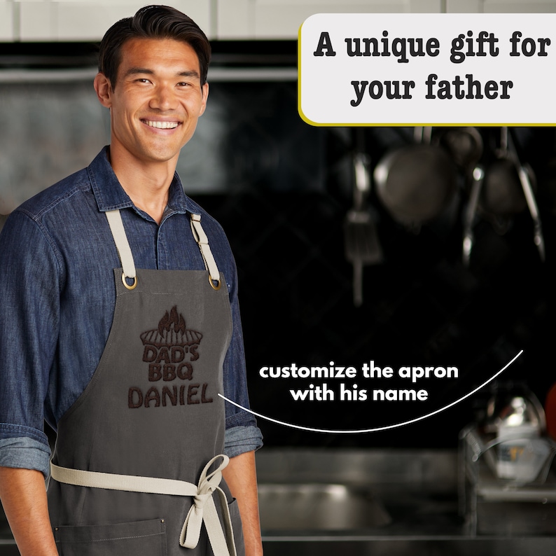 Custom Embroidered Apron for Men 4 Colors, 12 Designs Birthday Gifts for Dad, Grilling Gifts for Men, Personalized Gifts for Him image 8