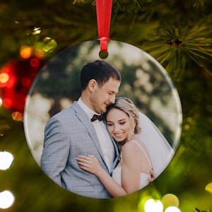 Personalized Photo Christmas Ornament w/ Any Picture, Text - Custom 3&quot; Ceramic, Heart - Baby&#39;s First Christmas - Couples Gift for Christmas