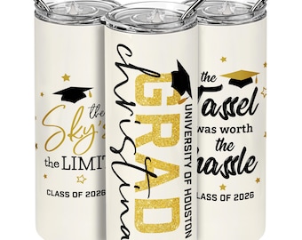 Graduation Gifts for Her, Personalized Graduation Skinny Tumbler, Water Bottle - 20 oz - 8 Designs - Custom Graduation Cup - Class of 2026