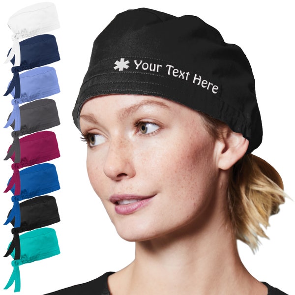 Personalized Embroidered Unisex Scrub Cap w/Medical Specialty ICON & Name, Text, 15 Thread Colors, 6 Fonts - Adjustable - CRNA Week