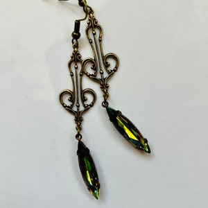 Art Deco Style Earrings Vitrail Glass Navette Drops/Art Deco Style Earrings