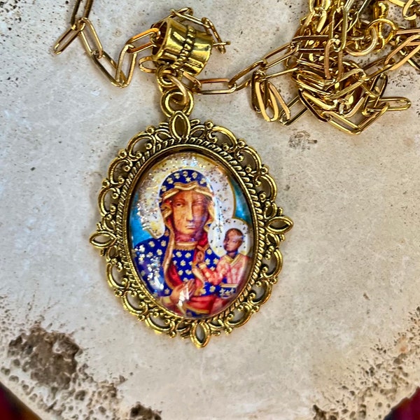 Our Lady of Częstochowa/The Black Madonna Catholic Charm Necklace/Lenten Catholic Gift