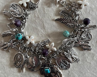 Angel  Saints Charm Bracelet African Turquoise & Lepidolite Stones
