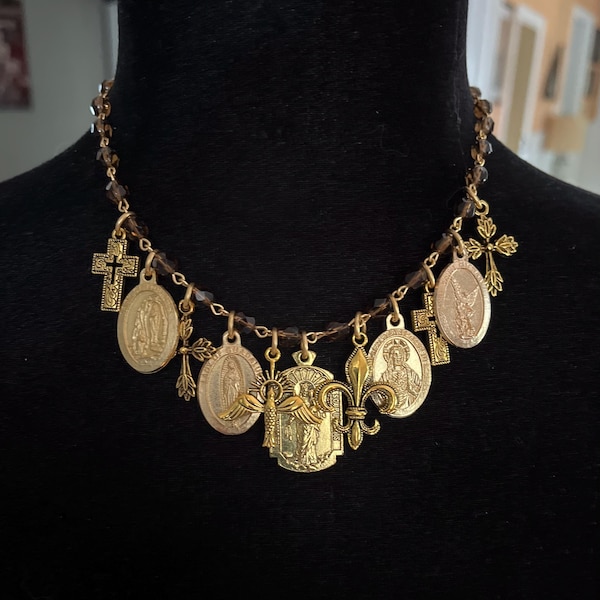 Miraculous Mary & Saints, Necklace Smoked Quartz Rosary Chain