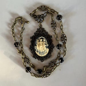 Gothic Mourning Inspired Cameo Necklace: Three Muses, Victorian Style Pendant