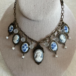 Wedgwood Inspired Cameo Bib Choker: Vintage Style Festoon Necklace