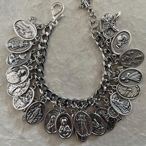 Catholic Charm Bracelet Saints, Crosses