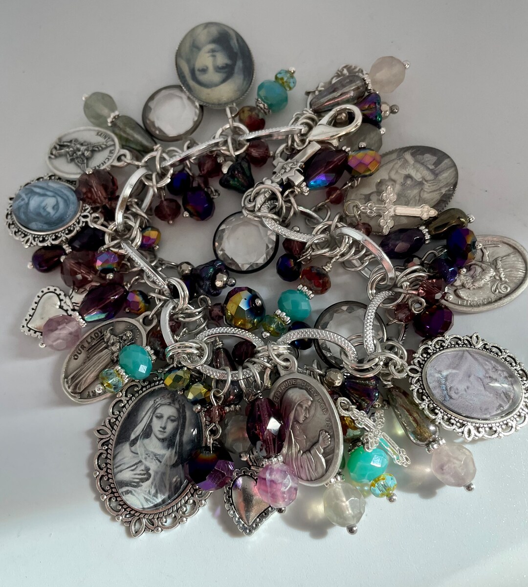 Gold Saints Charm Bracelet with Genuine Freshwater Pearls