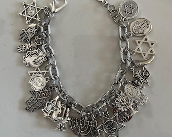 Charm Bracelet Jewish Hebrew Faith Charm Bracelet Silver Alloy