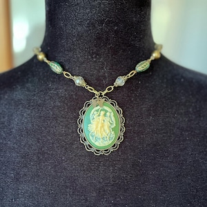 Three Graces Wedgwood Sage Green Vintage Style Cameo Necklace/Three Muses Cameo Necklace