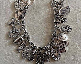 Catholic Armor of God Charm Bracelet: Saints, Medals, Crosses