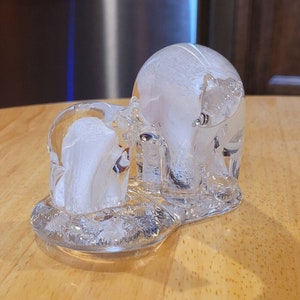 Vintage/ Mom and Baby Polar Bear Art Glass Paperweight/ Circa 1970/ White and Clear Glass Polar Bear Art Glass Figurines/ Novelty Glass Gift