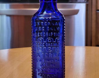 Antique Prescription 1000 External Use Cobalt Medicine Bottle/ Circa 1912/ Reese Chemical Company Cleveland Ohio Historical Glass Bottle