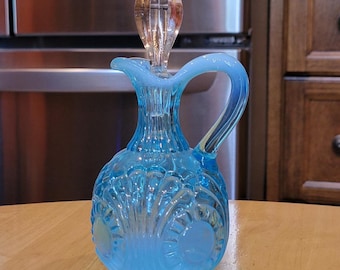 Antique Jefferson Glass Company No. 212 Tokyo (OMN) Blue Opalescent Glass Cruet/ Circa 1905/ Original Glass Stopper