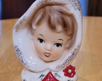Vintage Japanese Ceramic Lady Head Vase E-1274/ Circa 1963/ Inarco Corporation Cleveland Ohio