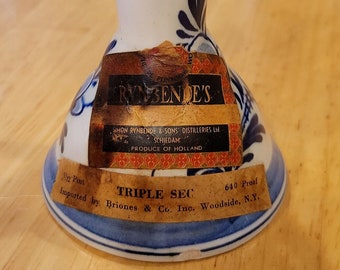 Vintage/ Delft Blue Miniature 1/12 Pint Candlestick Triple Sec Paper Label Decanter/ Circa 1930/ Simon Rynbende & Son&#39;s Distilleries