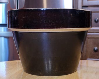 Antique Large Brown Stoneware Kitchen Milk Bowl/ Circa 1900/ Country Crock Decor