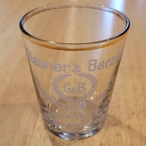 Antique/ Glasner & Barzen Distilling And Importing Co. Etched Shot Glass/ Circa 1904/ Kansas City, MO/ Advertising Whiskey Shot Glass