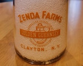 Dairying Zenda Farms Golden Guernsey Clayton, N.Y. Thatcher MFG CO Circa 1940s Tall Round Orange Pyroglazed Pint Store Milk Bottle
