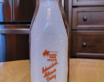 Dairying/ One Pint Orange Pyroglaze Schneider's Hillcrest Dairy Pittsburgh, Pennsylvania Bottle/ Circa 1950s/ Square Knox Glass Milk Bottle