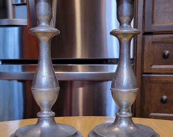 Vintage Royal Wilton Pewter Taper Candlestick Holders/ Circa 1970s/  Wilton-Columbia, Pennsylvania Armetale Metal Colonial Candle Holders