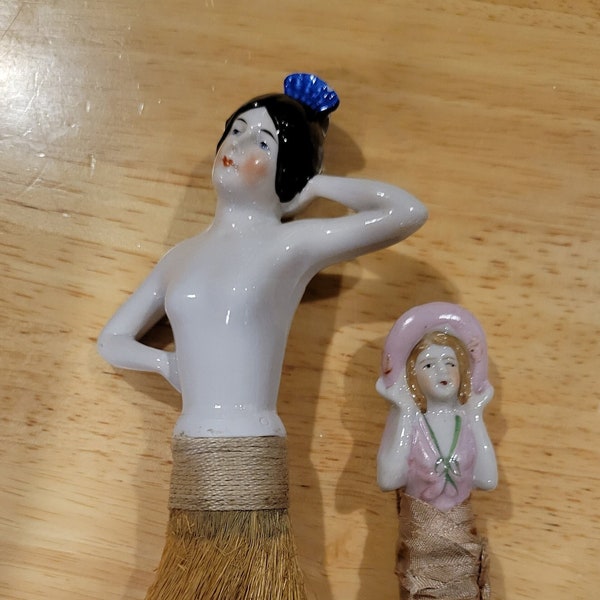 Antique/ Dresser Dolls/ Pincushion Dolls/ Half-Dolls/ Whiskbroom Dolls/ Made in Germany and Japan/ Circa 1920s/ Two Half-Sized Whiskbrooms