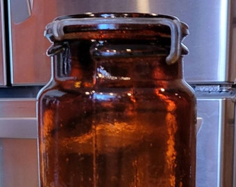 Antique/ Cohansey Glass Manufacturing Co. Amber Glass Snuff Jar/ Circa 1880/ Pierre Lorillard & Co Two-Plug Tobacco Amber Glass Embossed Jar