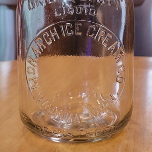Dairying/ Monarch Ice Cream Co./ Wadena, Minnesota/Round Tall Embossed Quart Milk Bottle / Circa 1950s/ Monarch Ice Cream Glass Milk Bottle