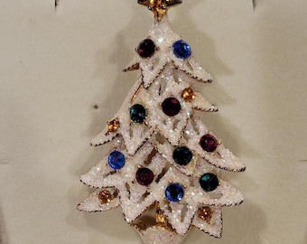 Vintage/ Eisenberg Ice Rhinestone Costume Christmas Tree Brooch MCM Jewelry/ Circa 1945/ Eisenberg Jewelry INC. Produced By Fallon & Kappel