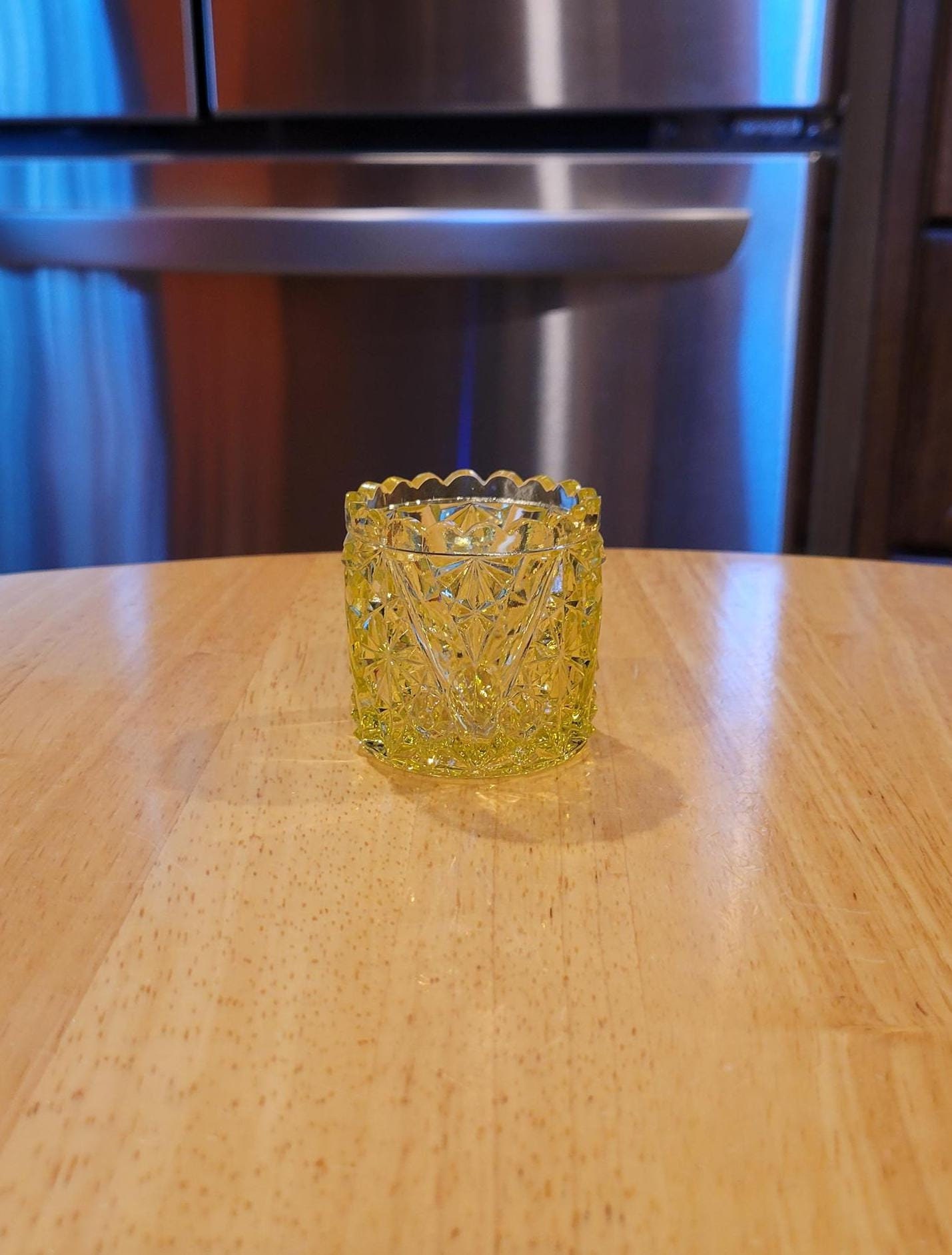 Antique/ Vandyke Vaseline Glass Toothpick Holder Produced By A. J. Beatty & Sons Located In Steubenville, OH/ Circa 1886/ Vandyke Match Safe