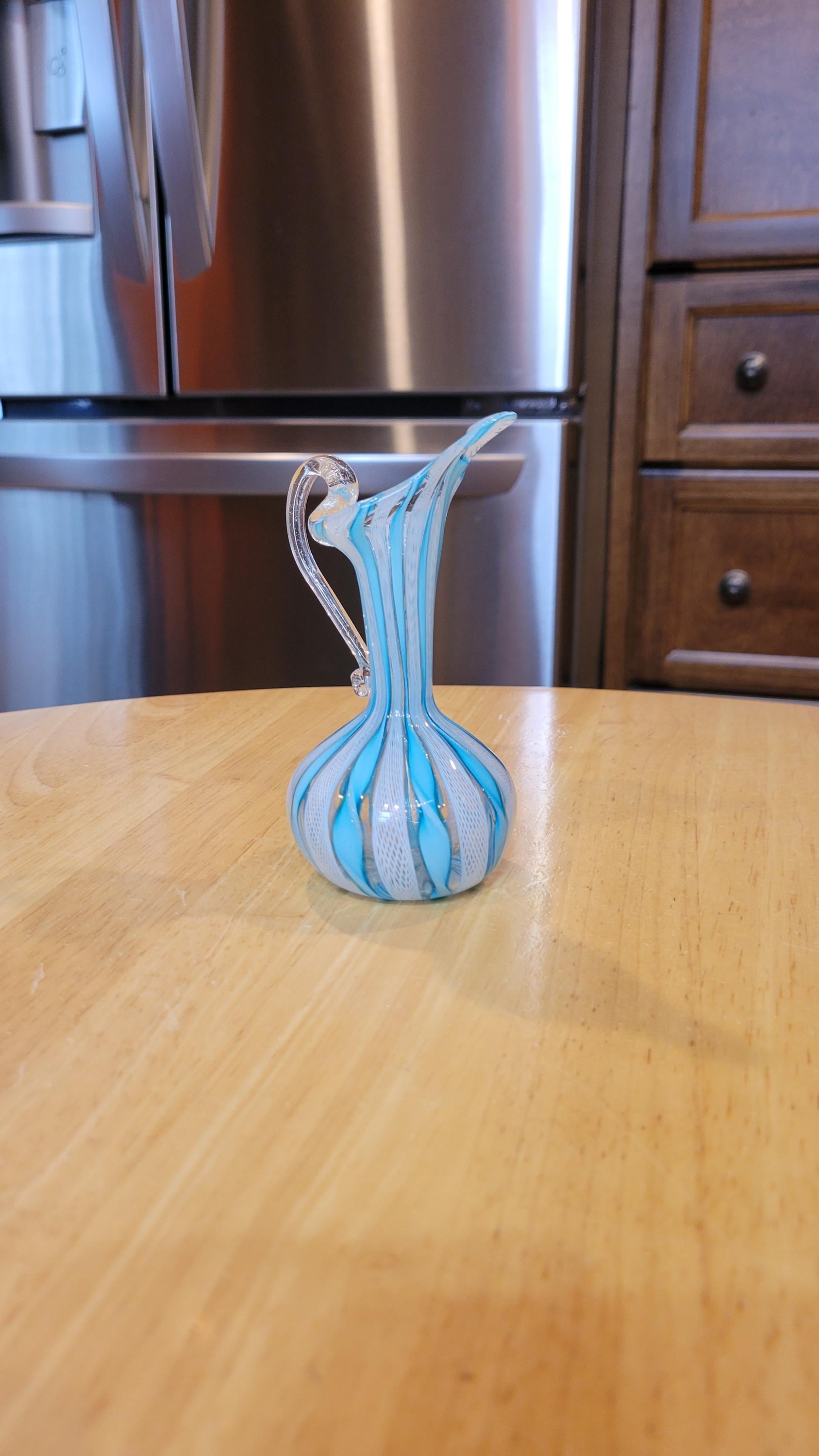 Antique Handblown Murano Latticinio Glass Ewer / Circa 1920s/ Blue