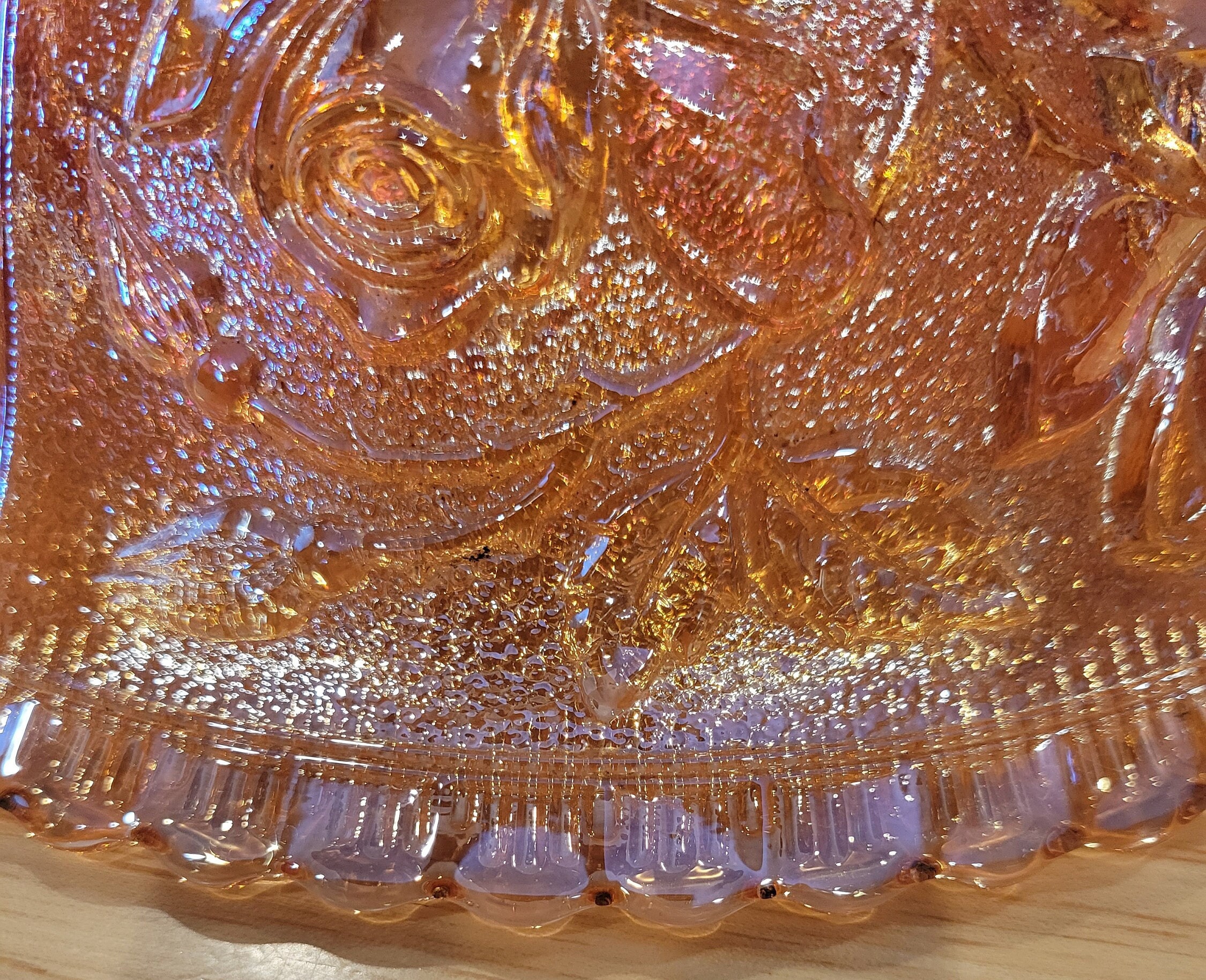 Vintage/ Iridescent Rubigold Glass Bowl/ Open Rose Pattern/ Imperial Glass Co/ Bellaire Ohio/ Circa 1960/ Reissue of Victoriana Décor