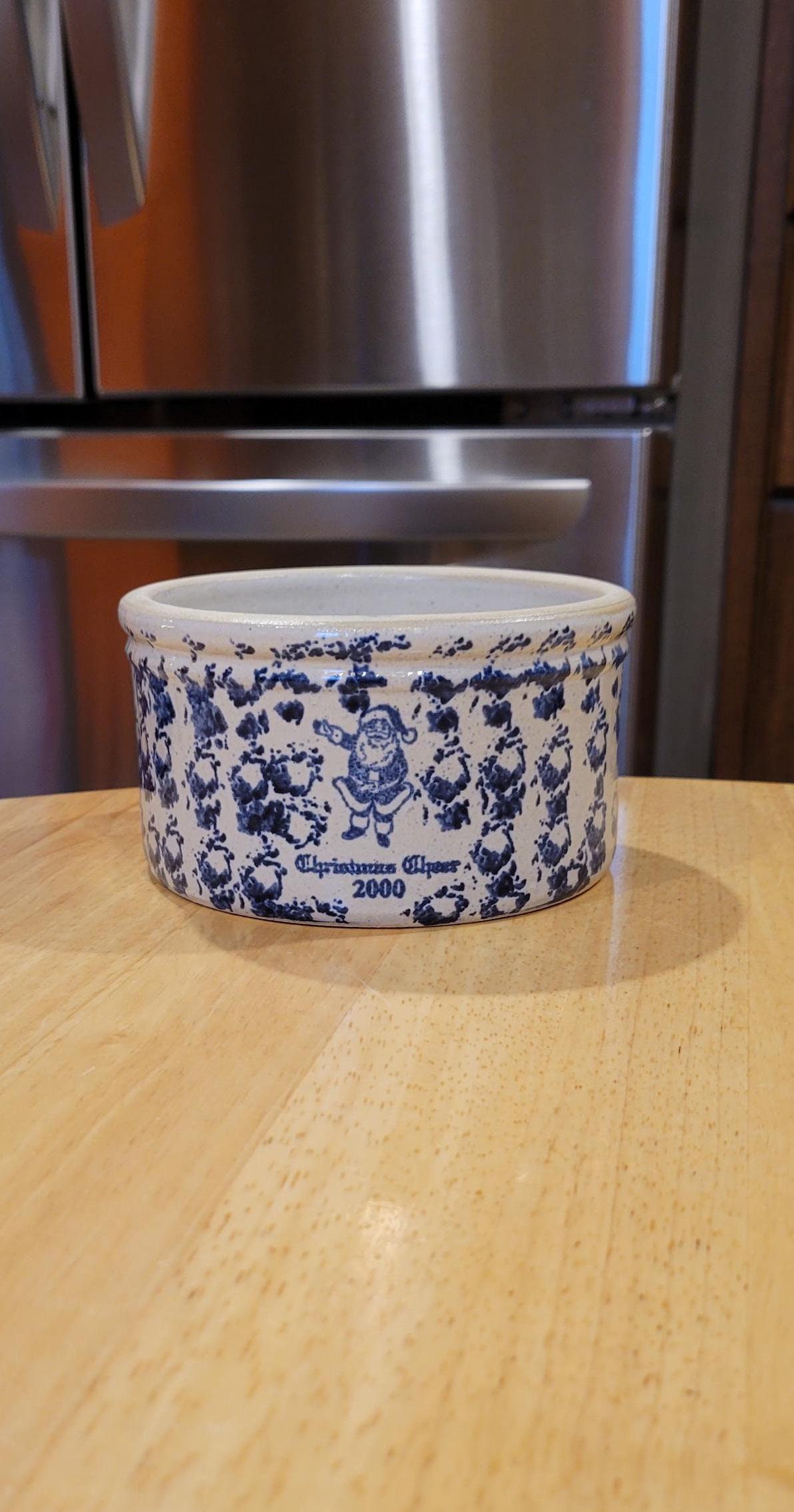 Vintage/ Christmas Cheer Blue Santa Spongeware W. A. Painter Pottery Works Custom Made Advertising Stoneware/ Kansas City, Missouri/ 2000