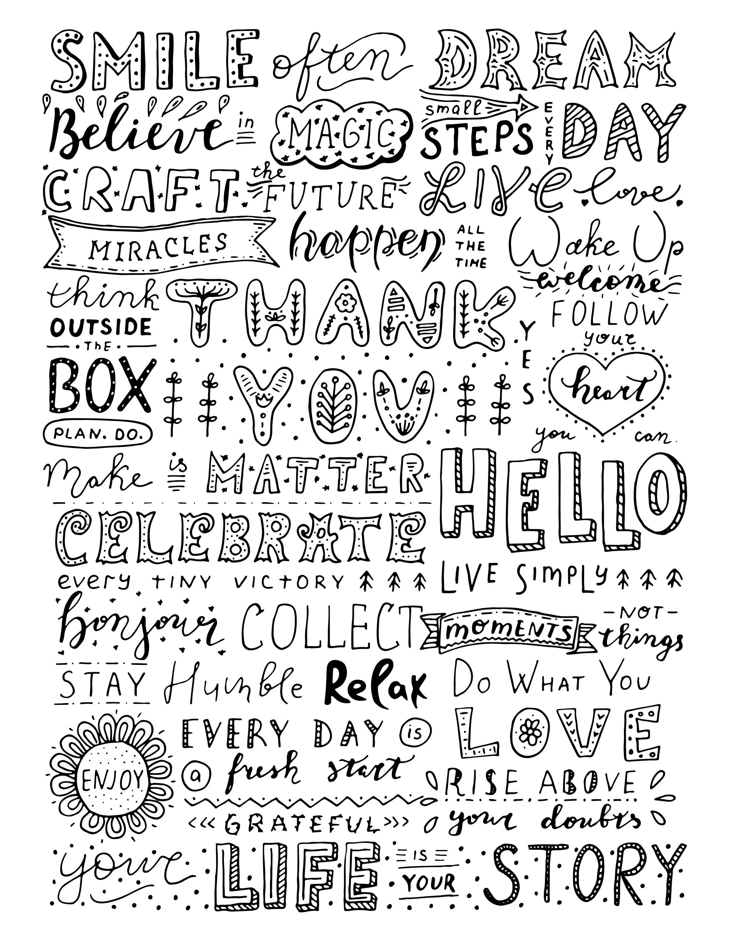 Motivational Doodle Art - Hand-Lettered Quote Set - Instant Download