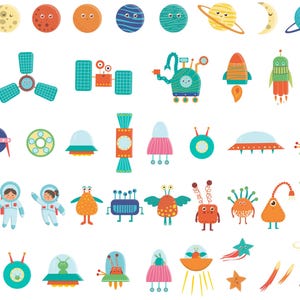 Ensemble de cliparts espace - SVG amusants et fantaisistes sur le thème de l'espace - téléchargement immédiat