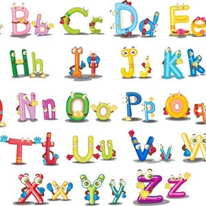 Ensemble de cliparts alphabet - lettres de dessins animés amusants et ludiques - fichier SVG - téléchargement immédiat