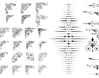Ornamental Clipart Set - Elegant Corners, Dividers, and Flourishes - SVG File - Instant Download