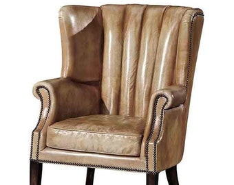Beth High Wing Leather Armchair-Handmade