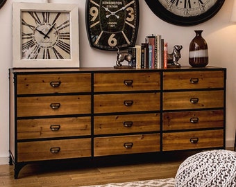 Large 12 Drawer Solid Pine Apothecary Cabinet Collectors Industrial