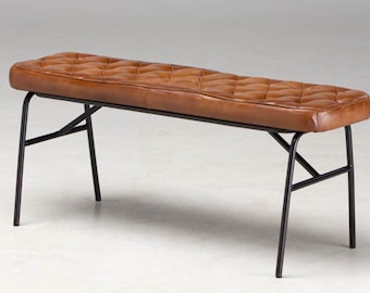 Denton leather bench-Antique finish, no back