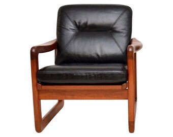 Teak & Hand dyed Leather Armchair- Handmade In England