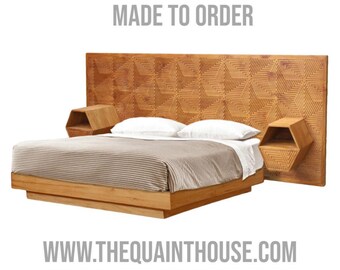 Modern Geometric Extra Large Solid Wood Headboard- Handmade In England