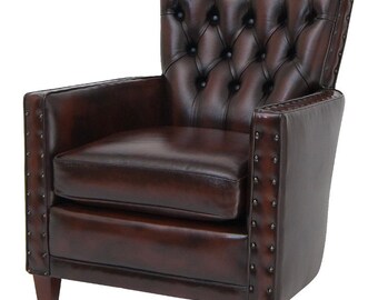 Delina Leather Armchair Dining Room, professor, Fireside chair-handmade