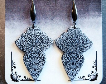 Gothic Earrings, Halloween vampire jewelry, antique style dangles, horror ghost fashion, black hook earrings, dark academia jewelry, witchy