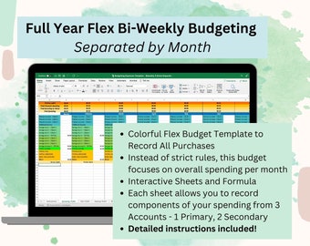 Budget Spreadsheet for Excel | Bi-weekly Payments, Monthly Spending, Savings, and Bills Tracker