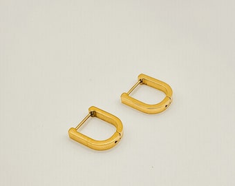 Gold U-Shaped Huggie Earrings: Waterproof Stainless Steel Hoops
