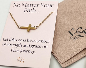 Cross Necklace, Sideways Cross, Gold Cross Necklace, 18K Gold Cross Necklace, Christian Necklace, Religious Jewelry, Gift For Faith Journey