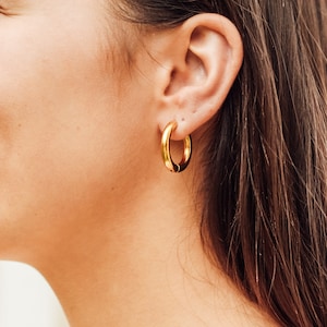 Thick Gold Hoop Earrings: 18K Plated Stainless Steel Huggies