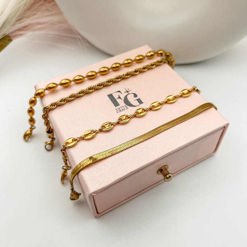 Pulsera de oro de 18 quilates: juego de capas de acero inoxidable resistente al agua imagen 4