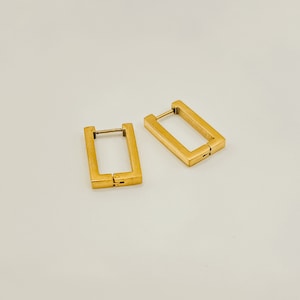 Rectangle Huggie Earrings, Gold, Geometric Hoops, Waterproof, FREE Shipping, Square Earrings, Rectangle Earrings, Gift For Friend